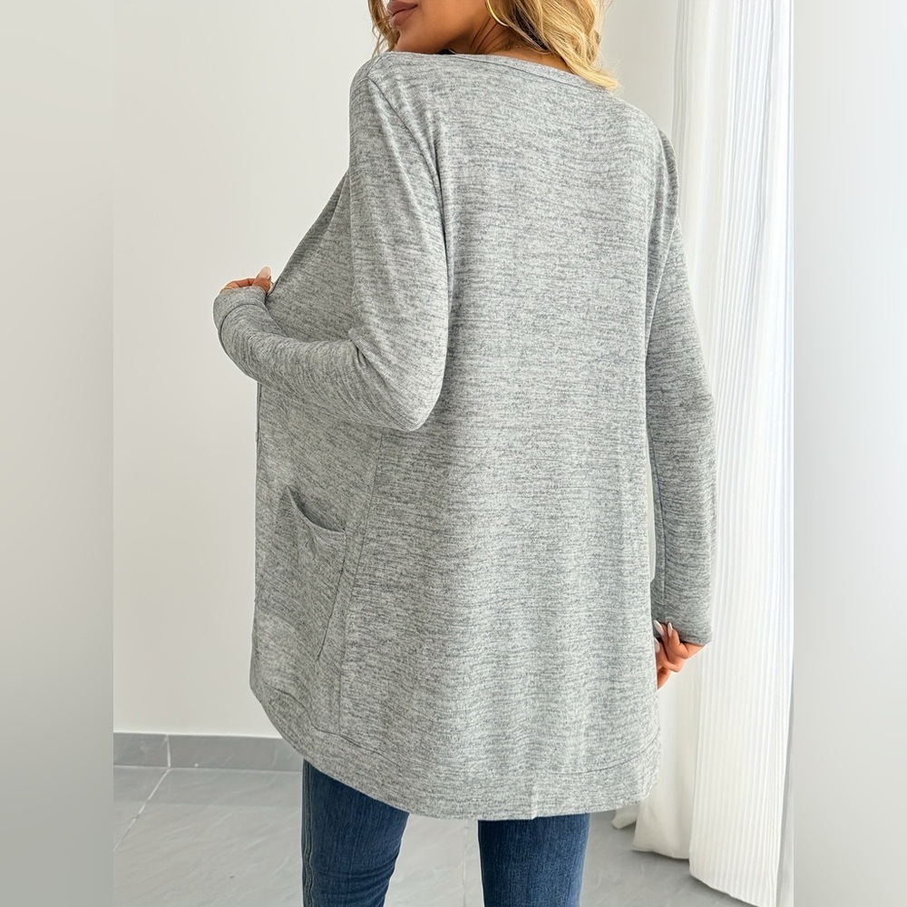 Open Front Longline Cardigan with Side Pockets - Picture 3 of 12
